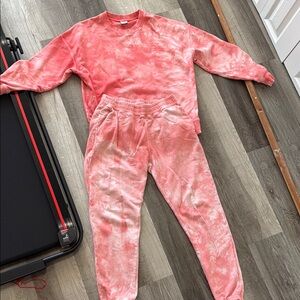 Outdoor Voices Pink Sweat Set Cozy Tie-Dye Loungewear